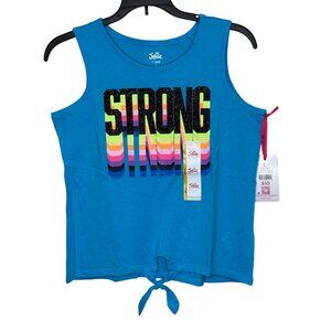 Girls' Justice Blue Tank Top Black Glitter STRONG Neon Rainbow NWT Size Lg 12/14